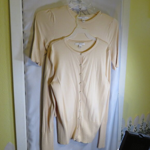 Merona Sweater Twin Set Cardigan & Short Sleeve Shell Size Small Yellow Pastel - Picture 1 of 11